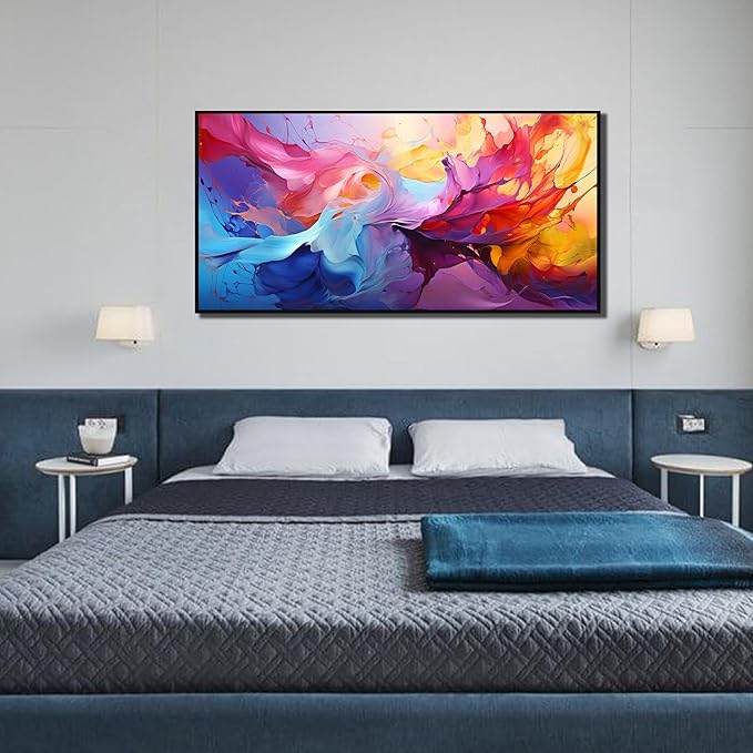 Abstract Wall Art for Living Room, Colorful Canvas Wall Decor for Bedroom, Framed Picture Print, Large Size 59x29 Inches-CasaMuseHome