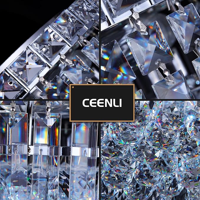 4-Light Crystal Flush Mount Chandelier Light Fixture with K9 Crystals Modern Ceiling Lights Elegant Pendant Lamp for Bedroom,Hallway,Bar,Living Room,Dining Room,H5.9 xW13.7(Bulbs Not Included)-CasaMuseHome