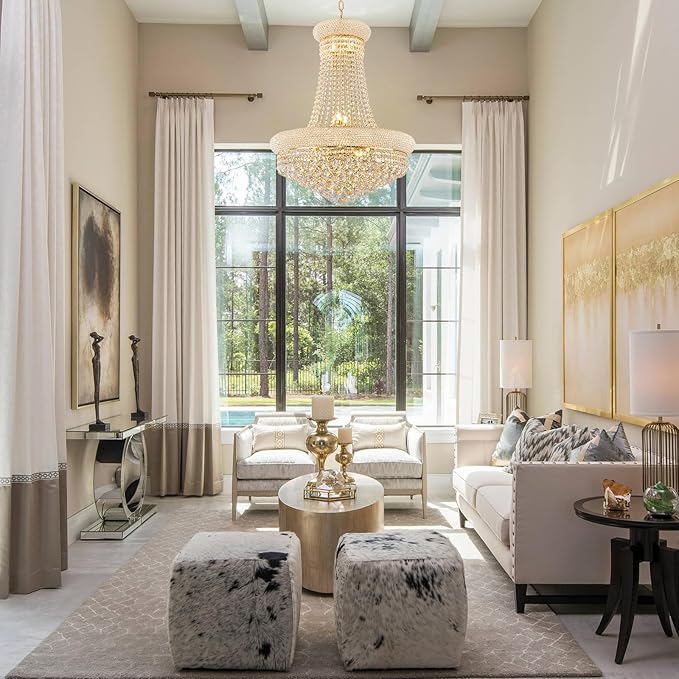 14 - Light Unique Empire Crystal Chandelier with Adjustable Chain for High Ceiling Foyer Entryway Living Room Dining Room Bedroom Gold Finish-CasaMuseHome