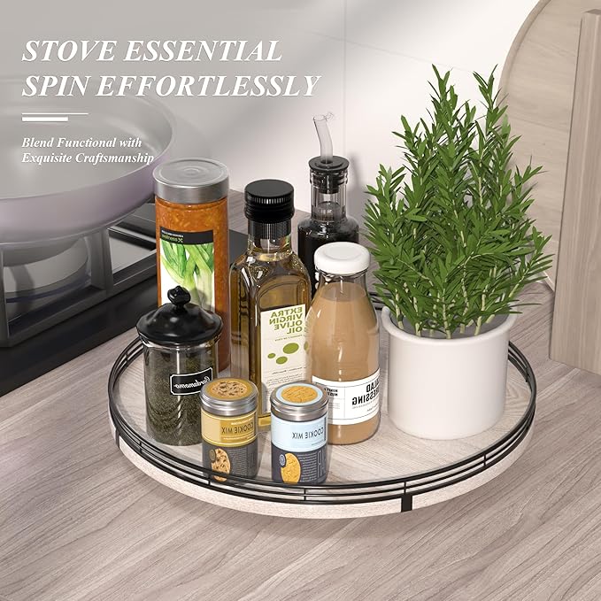 16" Lazy Susan Oak Wood Turntable Organizer for Cabinet, Farmhouse Round Wooden Lazy Susan Organization and Storage for Dining Table, Pantry, Kitchen, Bathroom, Countertop, Cupboard, Kitchen Decor-CasaMuseHome