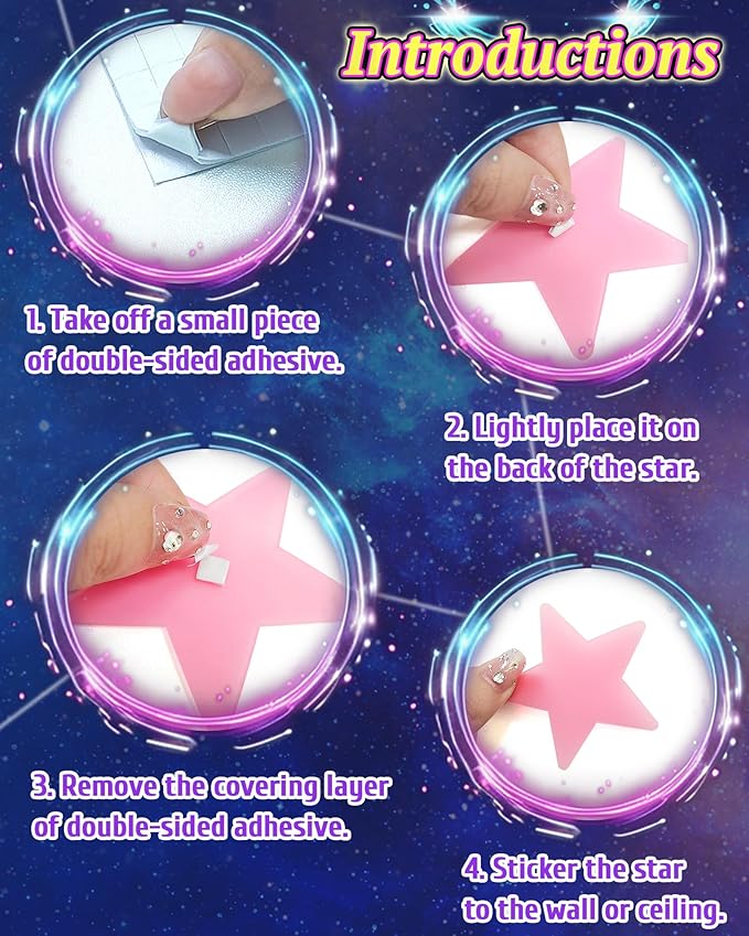 201 Pcs Glow in The Dark Stars Stickers for Ceiling, Pink Toddler Wall Room Decor Gifts, Luminous 3D Glowing Stars Stocking Stuffers for Kids Boys Girls-CasaMuseHome