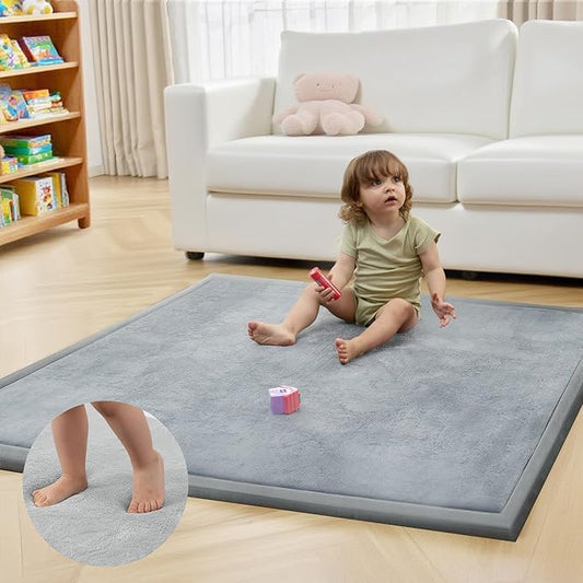ACOMOPACK Baby Play Mat for Floor 1.3" Thick Memory Foam 50x50 Soft Velvet Playpen Mat for Kids,Infants,Toddlers,Tummy Time Crawling Mats with Non-Slip Bottom,Yoga,Tatami,Nursery Rug（Light Grey）-CasaMuseHome
