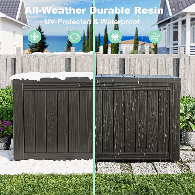 75 Gallon Resin Deck Box, Lockable Patio Outdoor Storage Box for Furniture, Garden Tools and Tools Storage, Waterproof Outside Storage Boxes - Black-CasaMuseHome