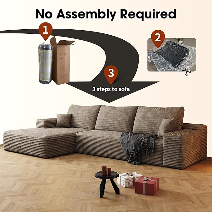 108" Sectional Couches for Living Room Modern Modular Sofa with L-Shape Couchs Upholstered Boneless Couch Deep Seat Sectional Couch with Chaise (Camel, Left Facing Chaise+2Seaters)-CasaMuseHome