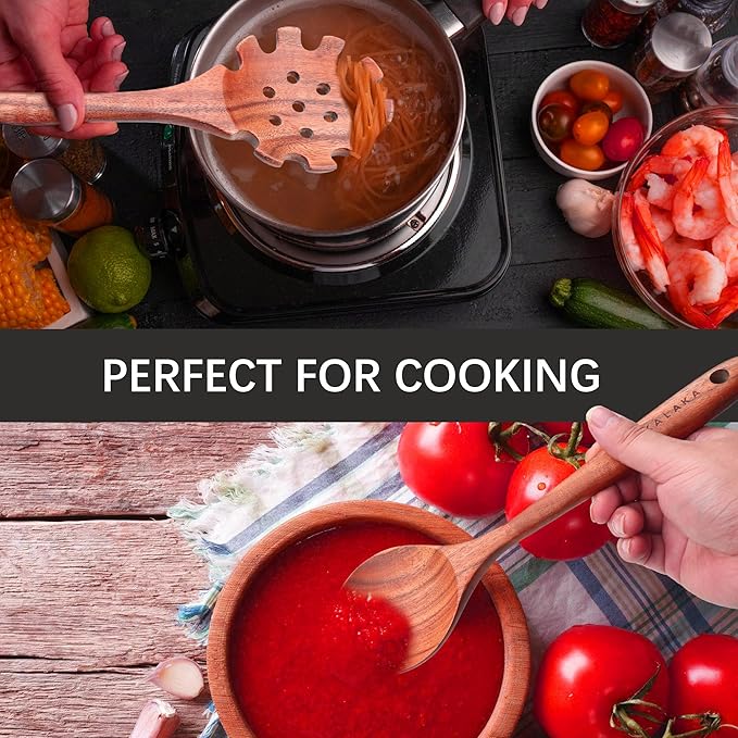 7-Piece Wooden Cooking Utensil Set - Teak Spatula and Spoons for Kitchen-CasaMuseHome