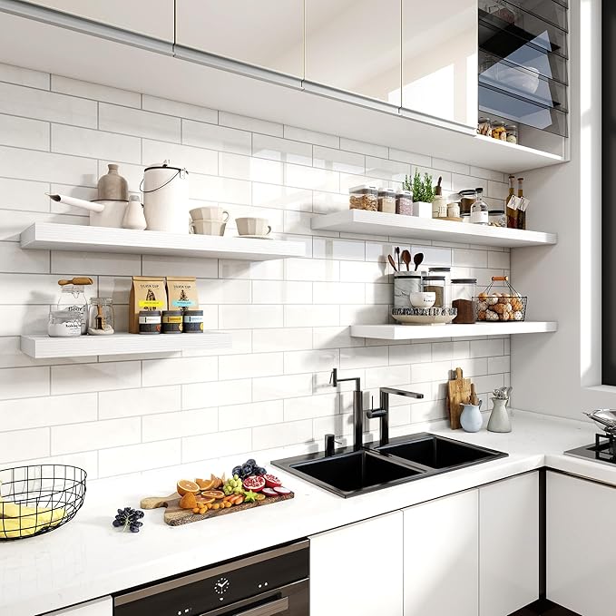 48 Inch Floating Shelves, 12 Inch Deep Floating Shelves for Wall, Floating Shelf with Invisible Brackets, Deep Wall Shelves for Bathroom, Bedroom, Living Room, 1 Pack, White-CasaMuseHome