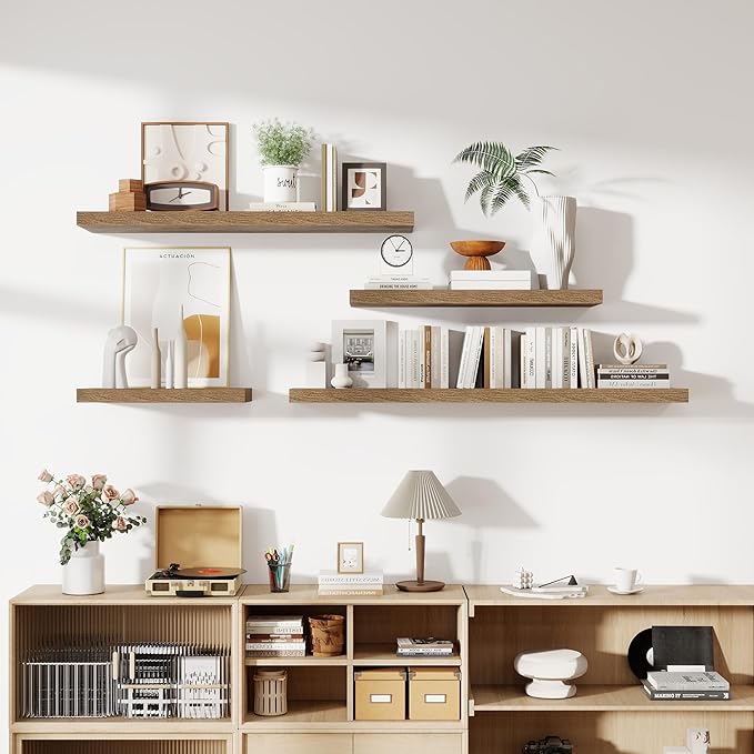 36 Inch Floating Shelves, 12 Inch Deep Floating Shelves for Wall, Floating Shelf with Invisible Brackets, Deep Shelves for Bathroom, Bedroom, Living Room, 2 Pack, Brown-CasaMuseHome