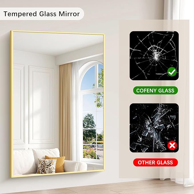 40x60inch Gold Bathroom Mirror, Gold Rectangle Mirror with Frame, Large Rectangular Wall Mirrors for Bathroom, Living Room, Hair Salon, Big Farmhouse Mirror Hang Horizontal/Vertical-CasaMuseHome