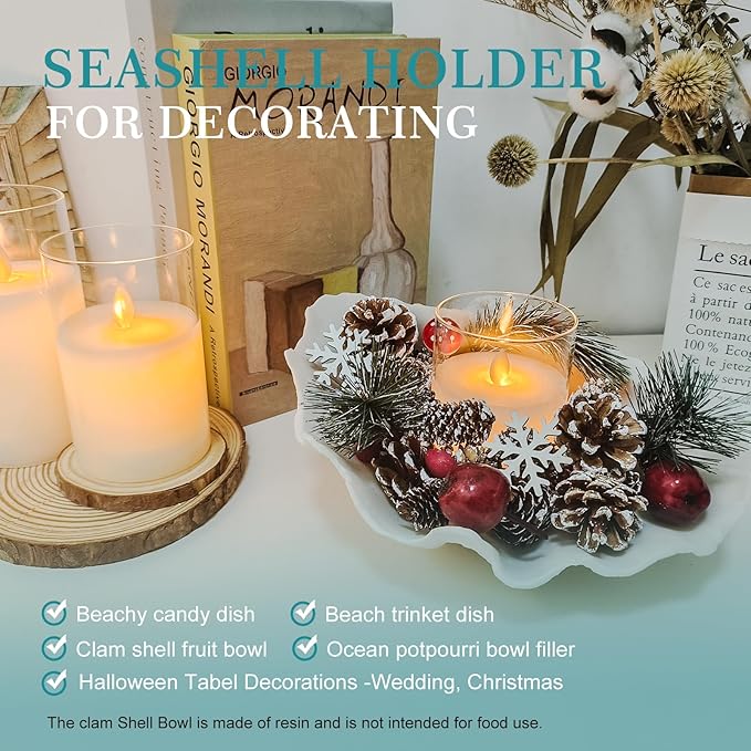 Accessoryway Large White Sea Shells Decorative Bowl Resin Clam Shell Bowl Beach Decorations for Home Coastal Beach Decor Decoration Storage Bowls & Home Office Nautical Themed Party Decor -10.2"-1PC-CasaMuseHome