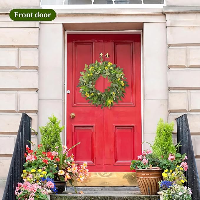 24 Inch Eucalyptus Greenery Wreaths for Front Door, Large Artificial Outdoor Spring Summer Wreath for Porch, Window, Farmhouse, Home Decor - All Seasons-CasaMuseHome