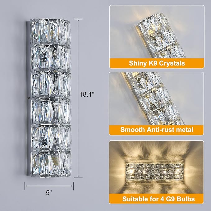 6 Layer Chrome Crystal Wall Sconce, Modern Wall Lamp Light Fixture for Bathroom Vanity, Stairway, Kitchen, Living Room, Bedroom, Hallway-CasaMuseHome