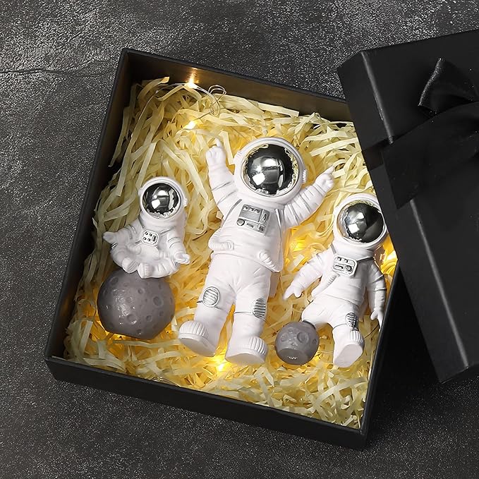 3 Pcs Silver White Astronaut Statues Set, Spaceman Sculpture Figurines Home Ornament Cake Toppers Gift-CasaMuseHome