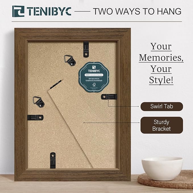 5x7 Picture Frame 3 Pack - Brown Woodgrain, Wood Photo Frame, HD Tempered Glass, Table Display or Wall Hanging-CasaMuseHome