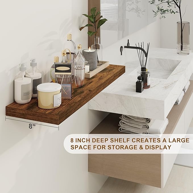 30 Inch Floating Shelves, Rustic Floating Wall Shelves 8 Inch Deep, 30 x 8 Floating Shelves for Home Decor, Deep Storage Shelves for Kitchen, Bathroom, Living Room, Rustic Brown Color, Set of 2-CasaMuseHome