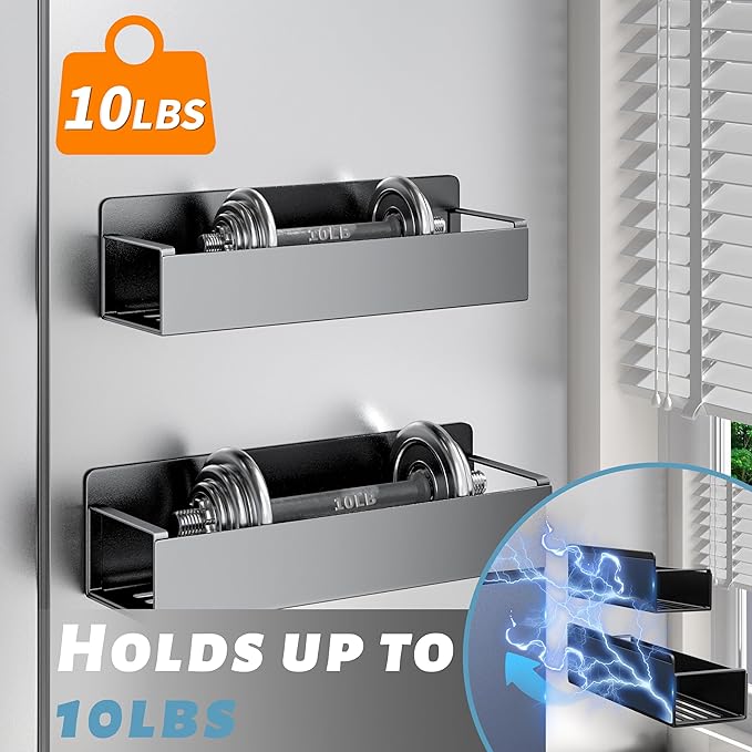 4 Pack Magnetic Spice Rack for Refrigerator, Black Magnetic Shelf for Kitchen Organizer and Storage, Mini Organizers for Oven and Fridge with 4 Hooks-CasaMuseHome