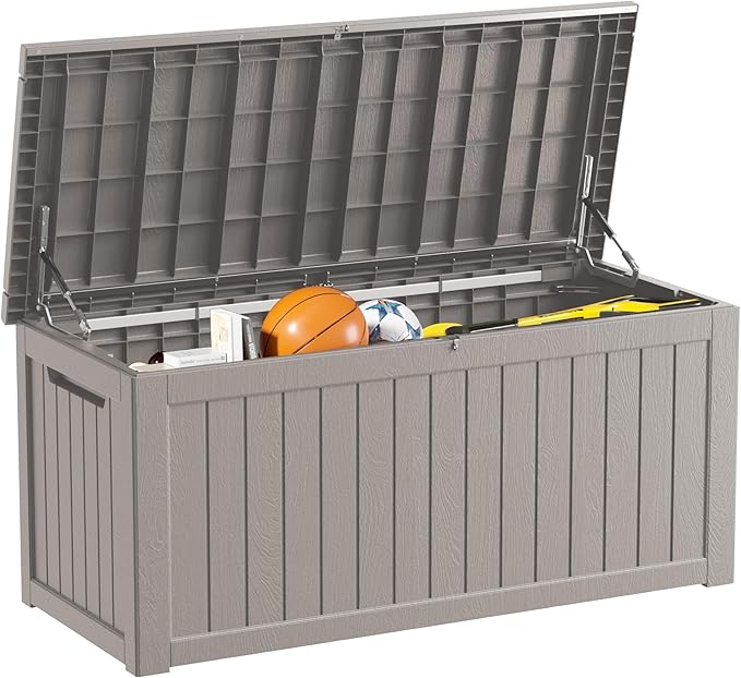 270 Gallon Outdoor Storage Box Waterproof Lockable Resin Deck Box Large, Patio Storage Bin for Pool Accessories Cushion Furniture, Garden Tools, UV-Resistant Outside Delivery Grey-CasaMuseHome