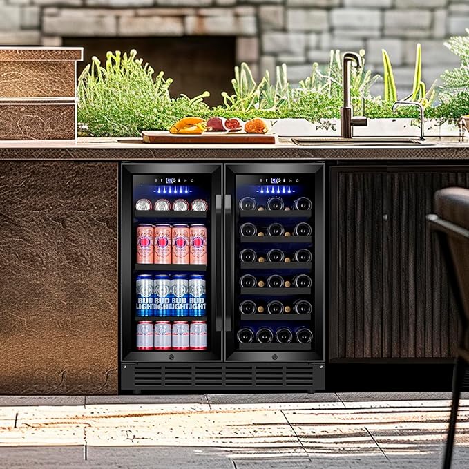 30'' Wine and Beverage Refrigerator, Upgrade Dual Zone Wine Cooler, 30 Inch Wine beverage Fridge Built in or Freestanding Under Counter Large Capacity Glass Door Advanced Cooling System,Black-CasaMuseHome