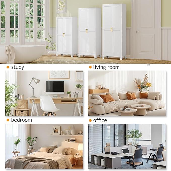 71" Tall Metal Pantry Storage Cabinet with Doors and 4 Adjustable Shelves, White Kitchen Food Pantry Cabinets, Tall Freestanding Cupboard for Kitchen, Dining Room or Living Room-CasaMuseHome