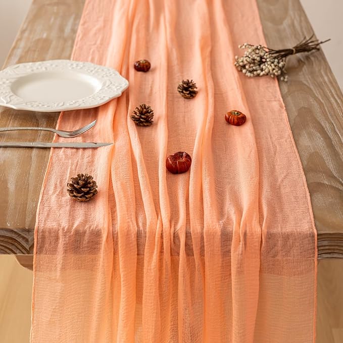 6Pcs Fresh Salmon Cheesecloth Table Runner Gauze 120 Inch 10 FT Boho Cheese Cloth Table Runner for Wedding Baby Shower Bridal Shower Party Sheer Centerpiece Home Decorations-CasaMuseHome