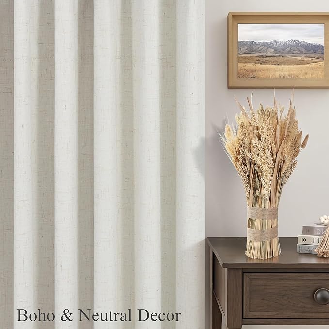 80 Inch Long Linen Blackout Curtains 2 Panels Set for 76-80 inch Window Drapes Back Tab Pleated Boho Room Darkening Thermal Curtains for Sliding Glass Door Custom Made Ivory Cream 52x80 in Length-CasaMuseHome