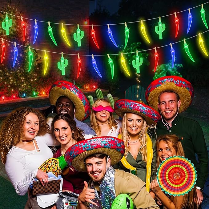 21FT [ 8 Modes & Timer ] Chili Pepper String Lights 40LED Fairy Lights Battery Operated for Indoor Outdoor Garden Pool Birthday Mexican Party Wedding Christmas Summer Tropical Decor-CasaMuseHome