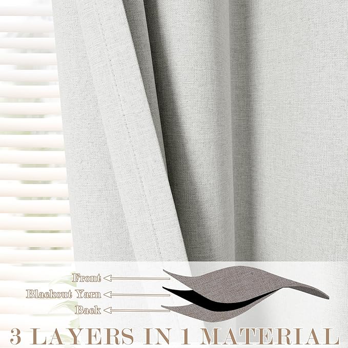 100" W x 96" L Faux Linen Room Divider Curtains, Full Blackout Pinch Pleated Drapes for Traverse Rod, Bedroom Divider Privacy Drapery with Hooks for Ceiling Track, 1 Panel, Greyish White-CasaMuseHome