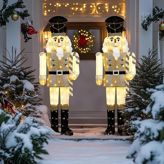 61Inch Nutcracker Christmas Decor Outdoor with LEDs 5 Feet Lighted Large Nutcracker Lighted Christmas Decorations Outdoor with Stakes & Zip Ties for Xmas Yard, Porch, Lawn-CasaMuseHome