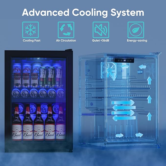 2.5 Cu.Ft Wine Fridge, Mini Fridge With Glass Door, Wine Cooler Refrigerator, Beverage Drink Beer Cooler, Adjustable Shelves & Digital Temperature Display, 22 Bottle 95 Can-CasaMuseHome