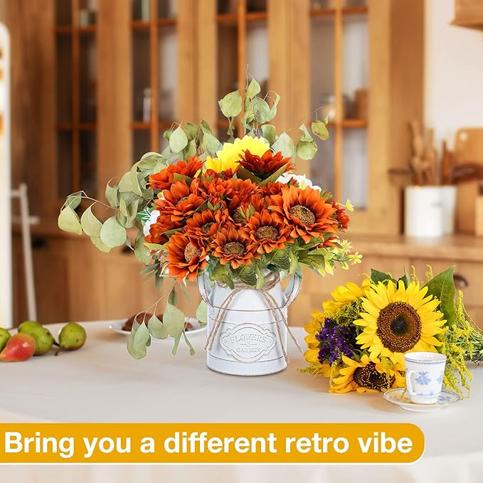 6 Inch Farmhouse Vase Decor Milk Can Vintage Flower Jug Galvanized Metal Vase with Handle Rustic Flower Buckets for Thanksgiving Christmas Table Centerpiece Weddings Gifts(Retro White,16 Pcs)-CasaMuseHome