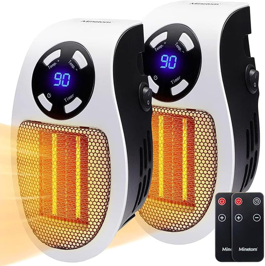 450W Programmable Space Heater, Remote Wall Outlet Electric Space Heater as Seen on TV with Adjustable Thermostat and Timer and Led Display, Compact for Office Dorm Room, 2 Pack-CasaMuseHome