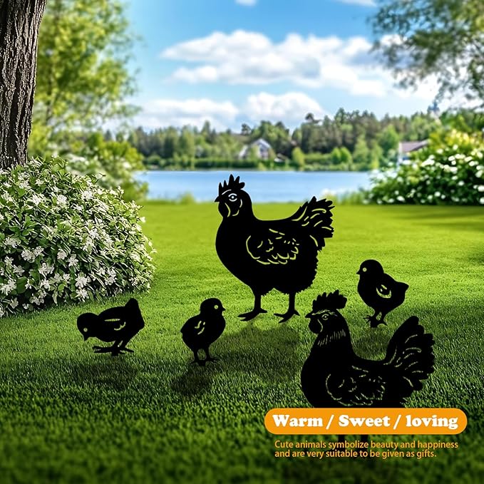 5 Pack Chicken Metal Garden Decorative Stakes, Weather Proof Silhouette Statues for Yard, Patio,Outdoor Decor for Chicken Lovers and Pet Owners-CasaMuseHome