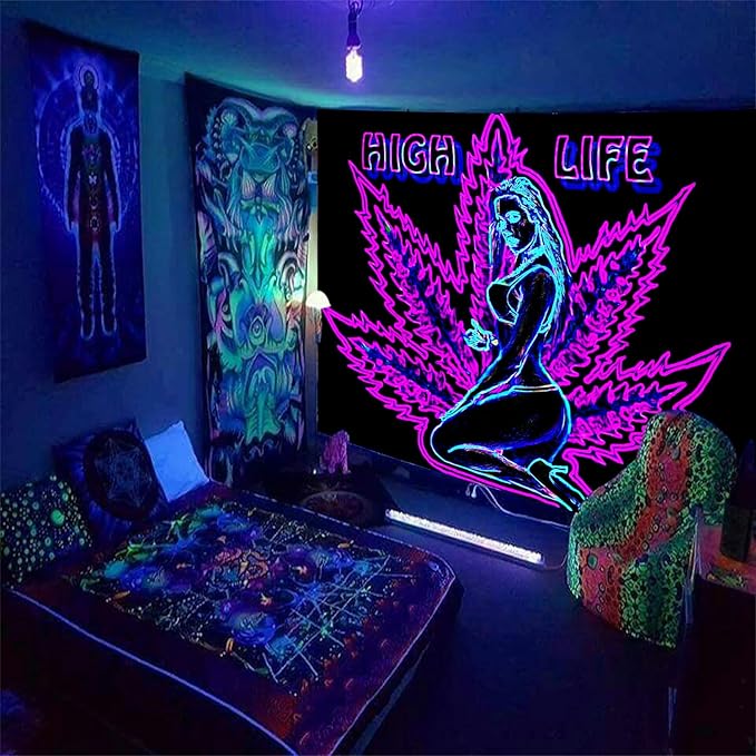 ADDWel Blacklight Tapestry for Bedroom, Tapestry Glow In The Dark, UV Reactive Black Light Posters Wall Hanging for Bedroom Dorm Living Room Backdrop Decor-CasaMuseHome