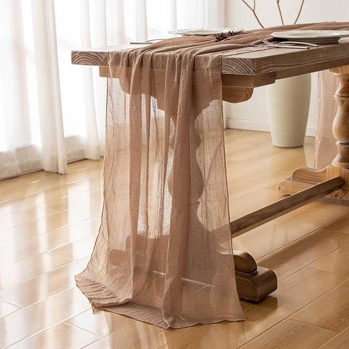 3pcs Nude Gauze Rustic Cheesecloth Table Runner 120 Inch 10 FT for Wedding Baby Shower Bridal Shower Birthday Engagement Garden Outdoor Party Long Sheer Boho Decorations-CasaMuseHome