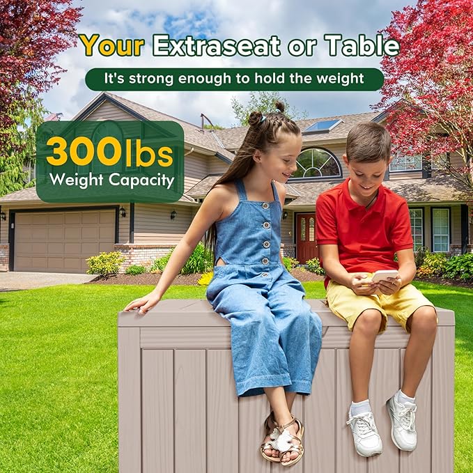 45 Gallon Outdoor Storage Box Waterproof Lockable Resin Deck Box Large, Patio Storage Bin for Pool Accessories Cushion Furniture, Garden Tools, UV-Resistant Outside Delivery Light Coffee-CasaMuseHome