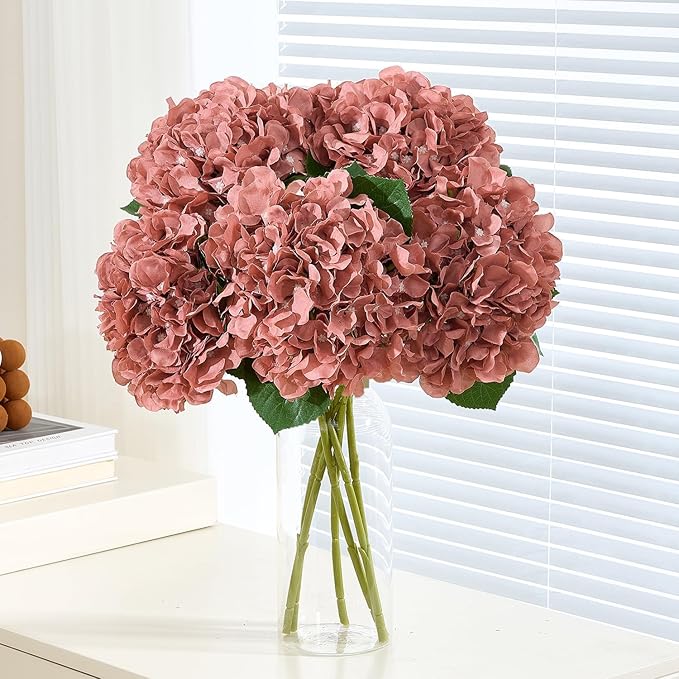 8Pcs Dusty Rose Fake Flowers Silk Hydrangea Artificial Flowers Bouquets Faux Hydrangea Stems for Home Table Centerpieces Wedding Party Decoration-CasaMuseHome