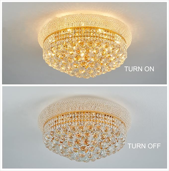 9-Light Crystal Flush Mount Chandelier Ceiling Light Fixture for Living Room Dining Room Bedroom Foyer Entryway Hallway Closet Bathroom (Gold D22)-CasaMuseHome