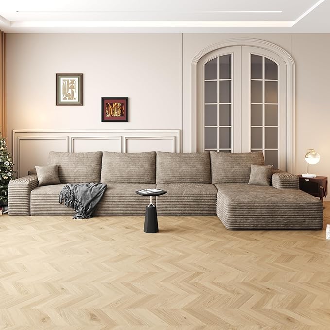 136" Sectional Couches for Living Room Modern Modular Sofa with L-Shape Couchs Upholstered Boneless Couch Deep Seat Sectional Couch with Chaise (Camel, Right Facing Chaise+3Seaters)-CasaMuseHome