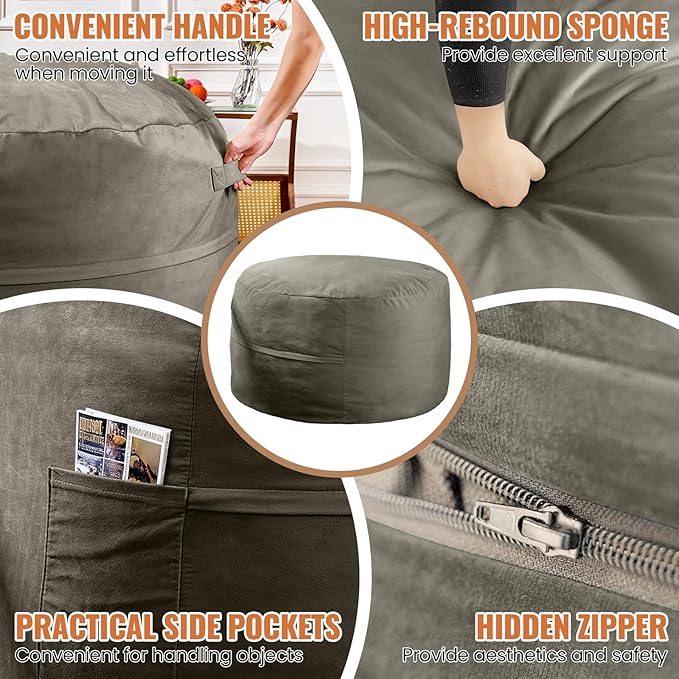 4FT Bean Bag Chair: Bean Bag with Velvet Cover, Fluffy and Comfy Bean Bag Chairs for Adults and Kids, Bean Bag Sofa Filled with High-Density Sponge for Gaming (Dark Grey)-CasaMuseHome