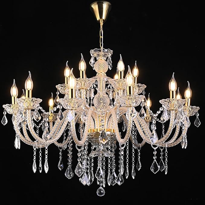 18-Light Double-Layer Crystal Chandelier for Living Room Gold Ceiling Pendant Light Fixtures with K9 Crystal Modern Luxury Lighting for Dining Room, Bedroom, Kitchen-CasaMuseHome