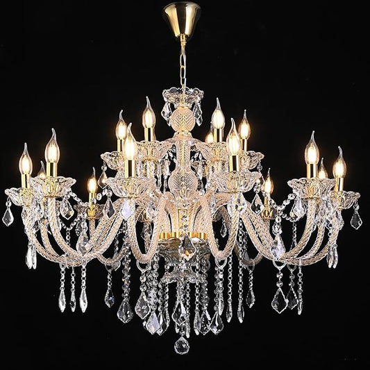 18-Light Double-Layer Crystal Chandelier for Living Room Gold Ceiling Pendant Light Fixtures with K9 Crystal Modern Luxury Lighting for Dining Room, Bedroom, Kitchen-CasaMuseHome