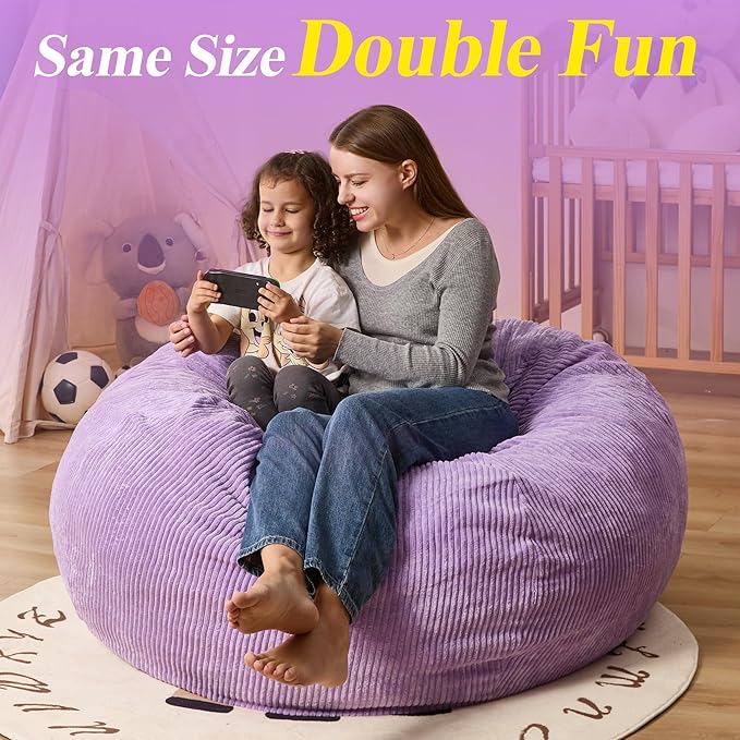 3.5FT Bean Bag Chairs Teardrop Bean Bag Chair for Adults Beanbag Chair with Memory Foam Filled Machine Washable Cover for Living Room, Bedroom (Large,Purple)-CasaMuseHome