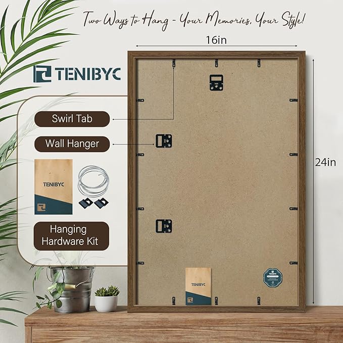 16x24 Poster Frame 3 Pack - Brown Woodgrain, Wood Poster Frame, Gallery Picture Frame - Wall Hanging-CasaMuseHome