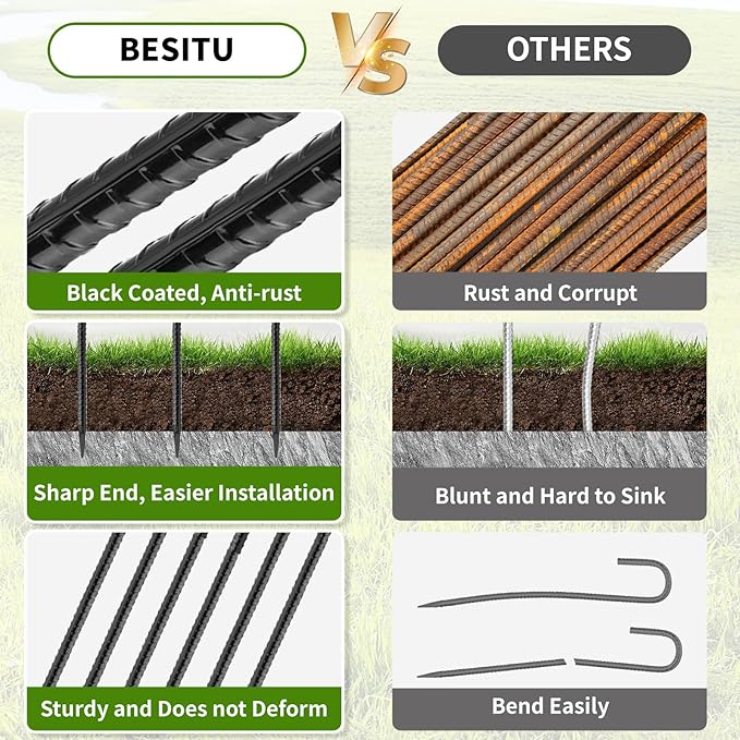 24 inches J Hook Rebar Stakes (16-Pack), Extra Long Garden Stakes with Chisel Point End Steel Rebar Ground Stakes for Tent Chain Link Fence and Outdoor Decorations Black Coated-CasaMuseHome