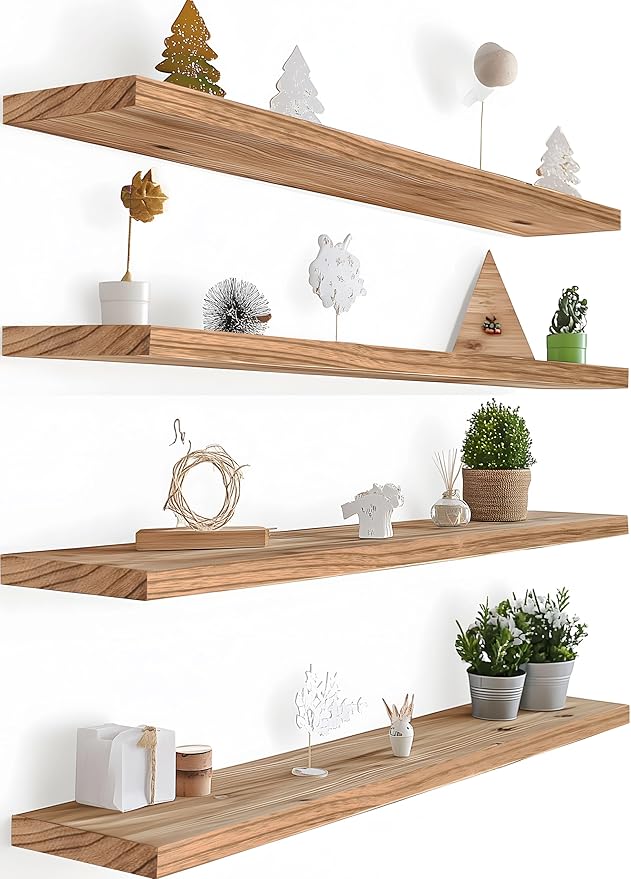 36 Inch Floating Shelves for Wall Rustic Light Wood Wall Shelves for Bedroom Set of 4-CasaMuseHome