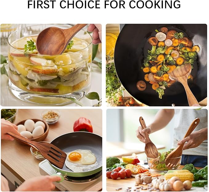 7-Piece Wooden Cooking Utensil Set - Teak Spatula and Spoons for Kitchen-CasaMuseHome