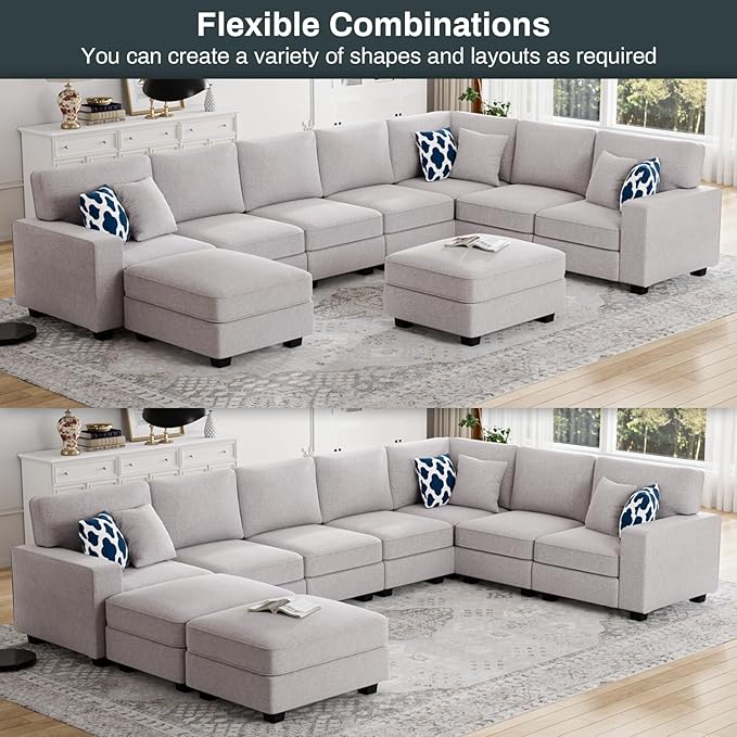 L Lengend Vansen Modular Sectional Sofa U Shaped Couch with Ottoman Modern Reversible Corner Sectional Couch for Living Room (Light Grey, U Shaped Sofa-5)-CasaMuseHome