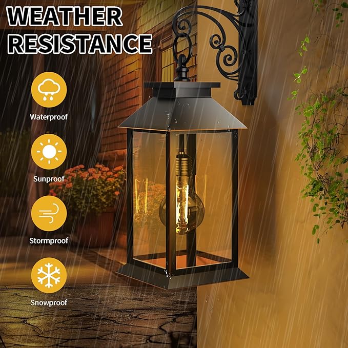2 Pack Hanging Solar Lanterns Glass Solar Lights Outdoor Waterproof Upgraded Solar and 2 AA Batteries Powered, for Outside Porch, Patio and Indoor Tables, Mantelpiece-CasaMuseHome