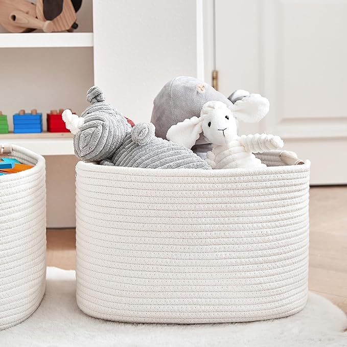 3 Pack Storage Basket for Cabinet and Toy Organization - 13"x9.8"x8.7" Baskets for Storage - Baby Toy Bin - Toy Storage Organizer - Ideal for Empty Gift Baskets to Fill-White-CasaMuseHome