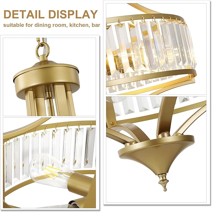 20" Modern Crystal Chandelier, 5-Light Gold Dinning Room Light Fixtures Over Table, Hanging Round Pendant Chandelier for Kitchen Island Entryway Bedroom Office Bathroom Stairwell-CasaMuseHome