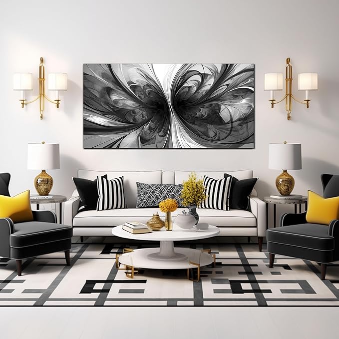Abstract Wall Art for Living Room Black and White Pictures Wall Art Bedroom,Home Office Wall Decor 20 x 40 Inch-CasaMuseHome